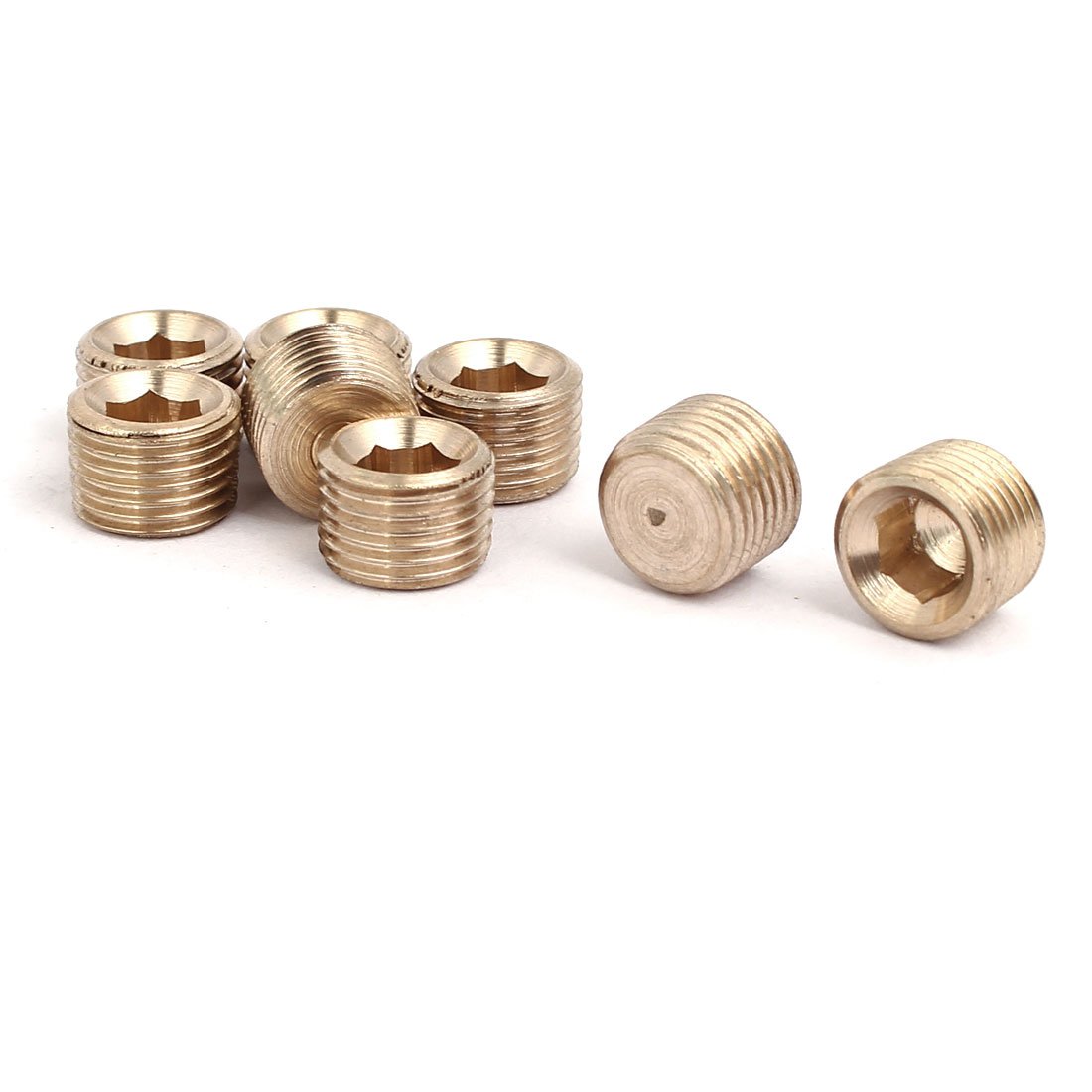 Sourcingmap Brass Hex Socket Pipe Fitting, 1/8BSP Male Thread Hose Adapter Connector, for Garden Pipe Pneumatic Solenoid Valve, 8Pcs