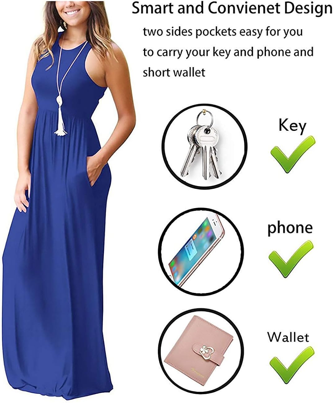 GRECERELLE Women's Sleeveless Racerback Loose Plain Maxi Dresses Casual Long Dresses with Pockets at  Women’s Clothing store