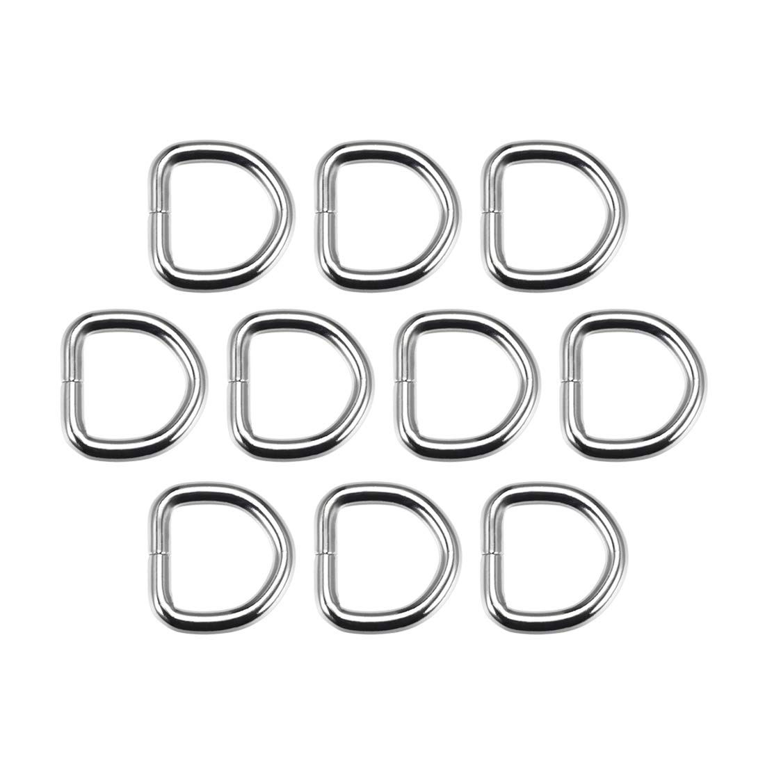 sourcing map 10pcs Metal D Ring 0.8"(20mm) D-Rings Buckle for Hardware Bags Belts Craft DIY Accessories Silver Tone