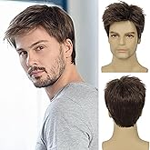 Wiwige Mens Brown Wig Short Layered Natural Cosplay Party Costume Hair Full Synthetic Wig for Male Guy