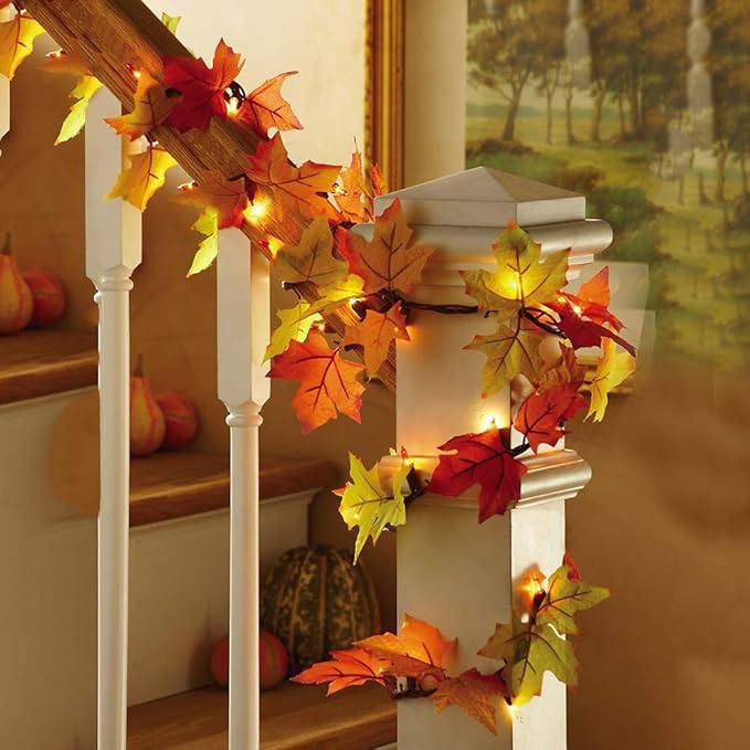 Thanksgiving Decorations Fall Leaves Garland String Lights