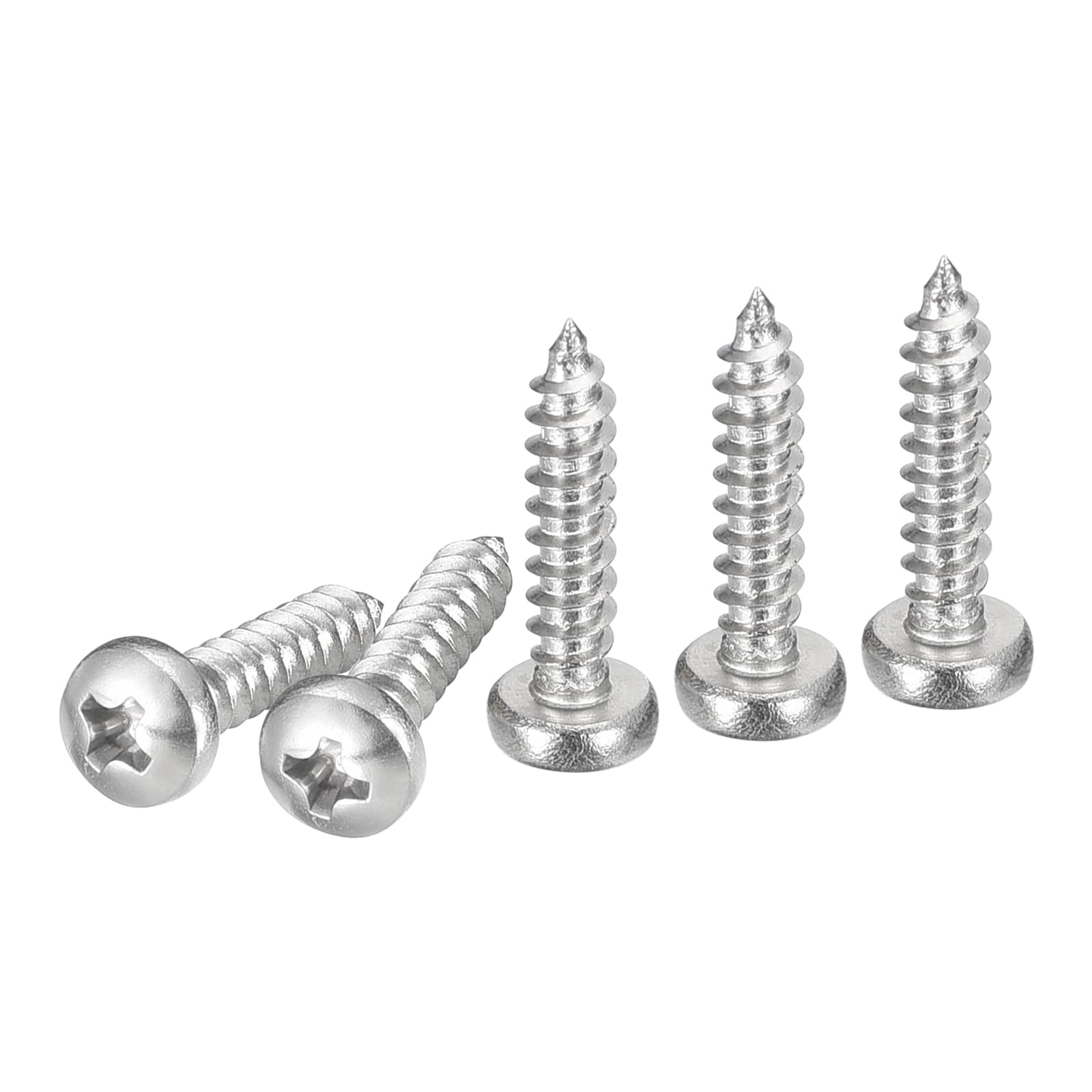DTGN #4x1/2" Phillips Pan Head Self-tapping Screw - 100Pack - Bright Finish 304 Stainless Steel Sheet Metal Screws Wood Screws