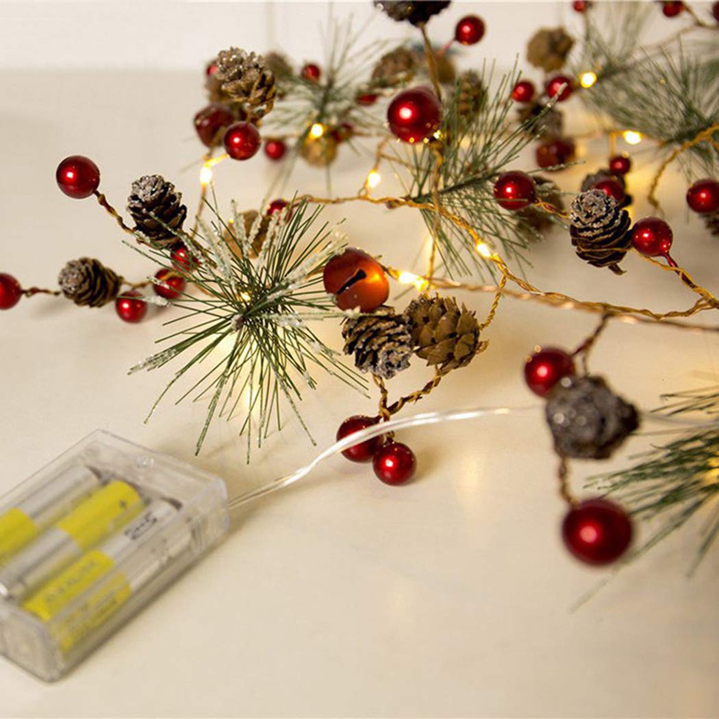 biuday Guirlande lumineuse de Noël, lumière de fée décorative de 20 LEDs arbre de Noël LED Pinecone pour la décoration de la maison de fête, batterie non incluse