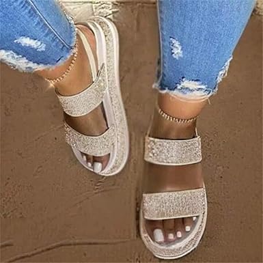 platform sandals with rhinestones