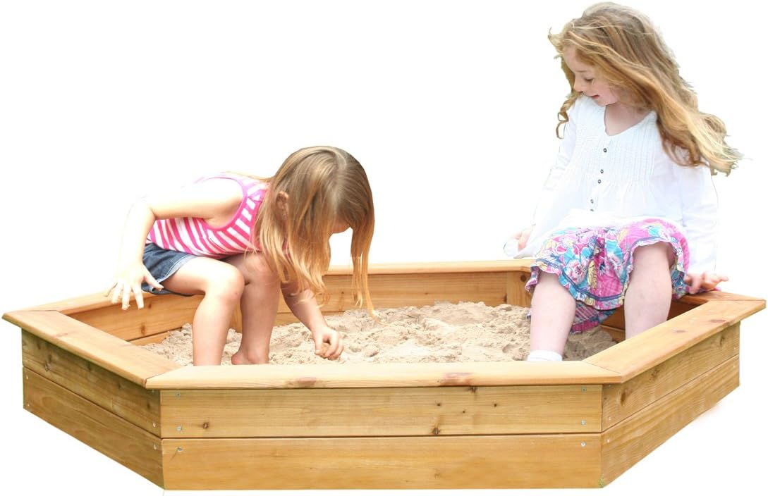 Garden Games 1.5 Meter Hexagonal Wooden Sandpit with Weatherproof Cover and Underlay
