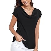 MEILANZJ Women's Summer Blouses Chiffon Loose-fit Casual Short Sleeve Blouse V Neck Tops Office Work Shirts