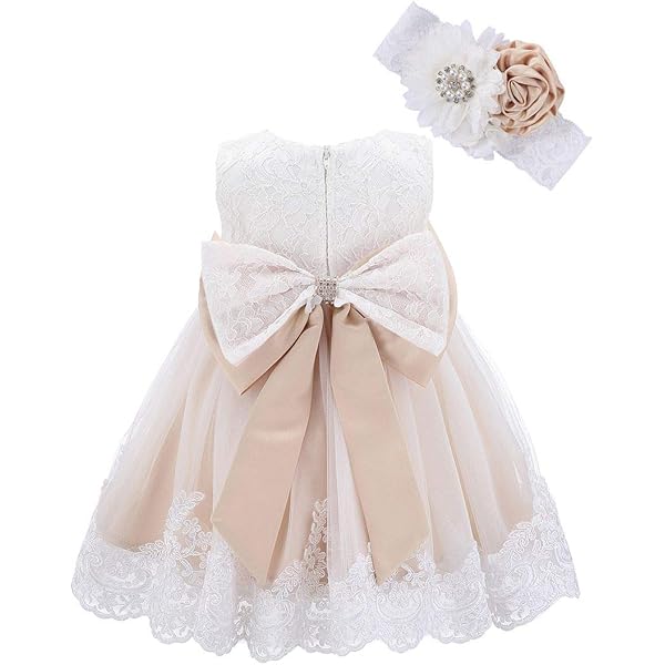 Amazon.com: Newborn Baby Girl Lace Dress Set, 4 Pieces Outfit for Special  Occasions (US, Age, 0 Months, Gold, Ivory (with Gift Box)): Clothing, Shoes  & Jewelry