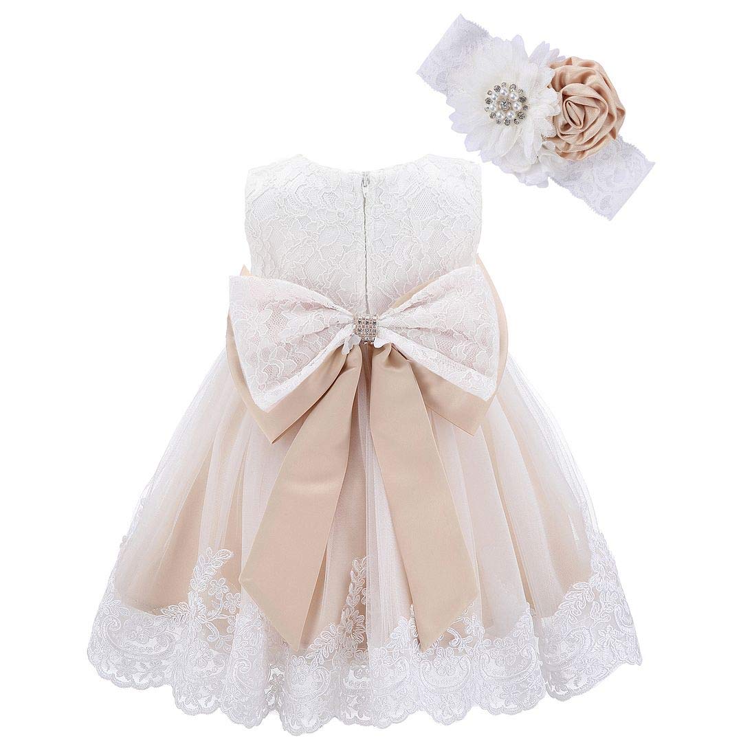 Bow Dream Baby Flower Girl Dresses Lace Bowknot Wedding Pageant Formal Tutu Gown