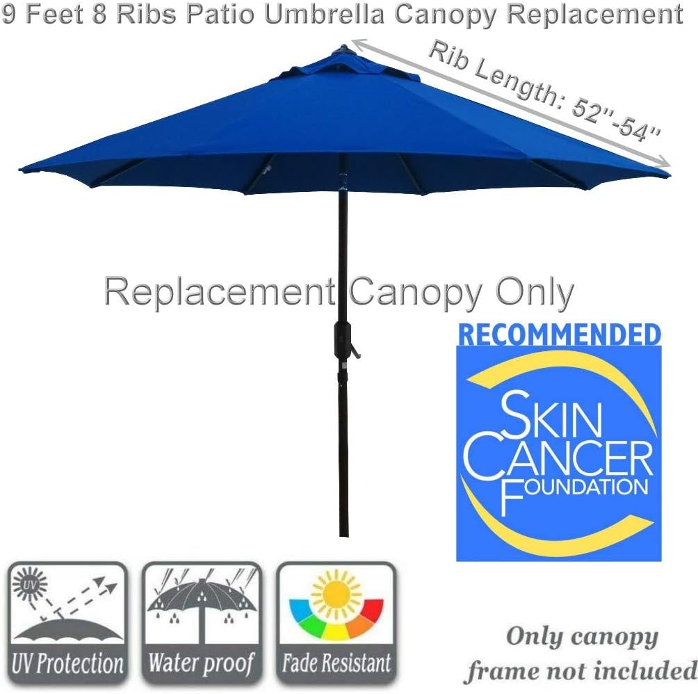 Amazon Com Shadeprotection Umbrella Replacement Canopy 9 Feet 8 Ribs Sunbrella Fabric Canopy Only For 9 Patio Umbrella 8 Ribs Acrylic Sunbrella Blue Garden Outdoor