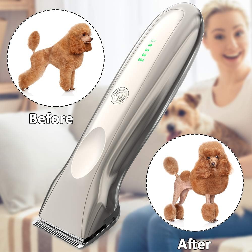 AUSHEN Dog Clippers, Dog Grooming Clippers with High Power for Thick Heavy Coats Professional Rechargeable Cordless Low Noise Dog Hair Shaver for Small & Large Dogs Cats and Other Pets