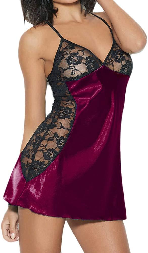 Atezch Fashion Women Plus Size Babydoll Lace Silk Lingerie Underwear + G-String Set