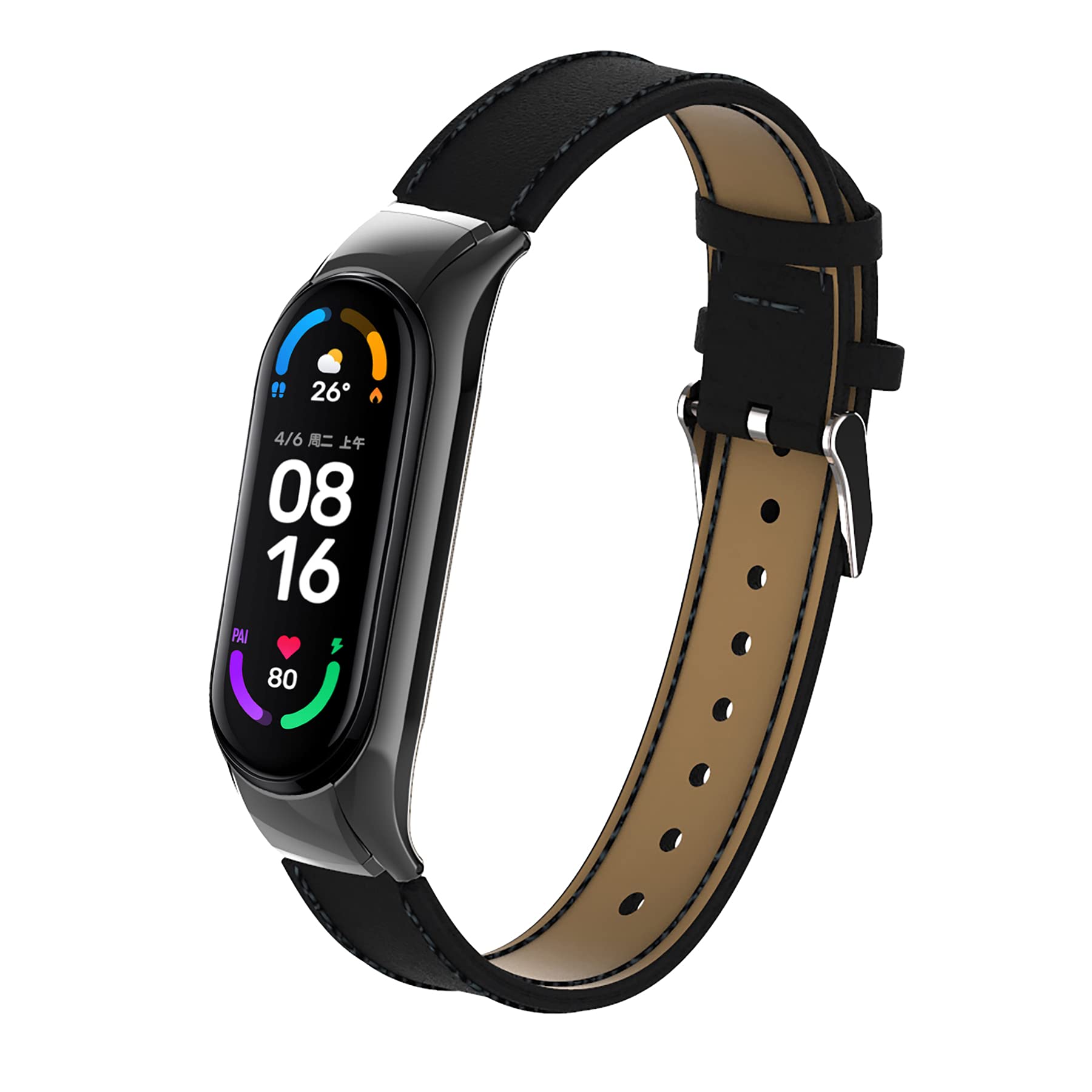 BDIG Bracelet Compatible with Xiaomi Mi Band 5 & MiBand 6, Leather MiBand 5/6 Strap Leather Strap Smart Band Watch Strap Accessory for Xiaomi Miband 6/5