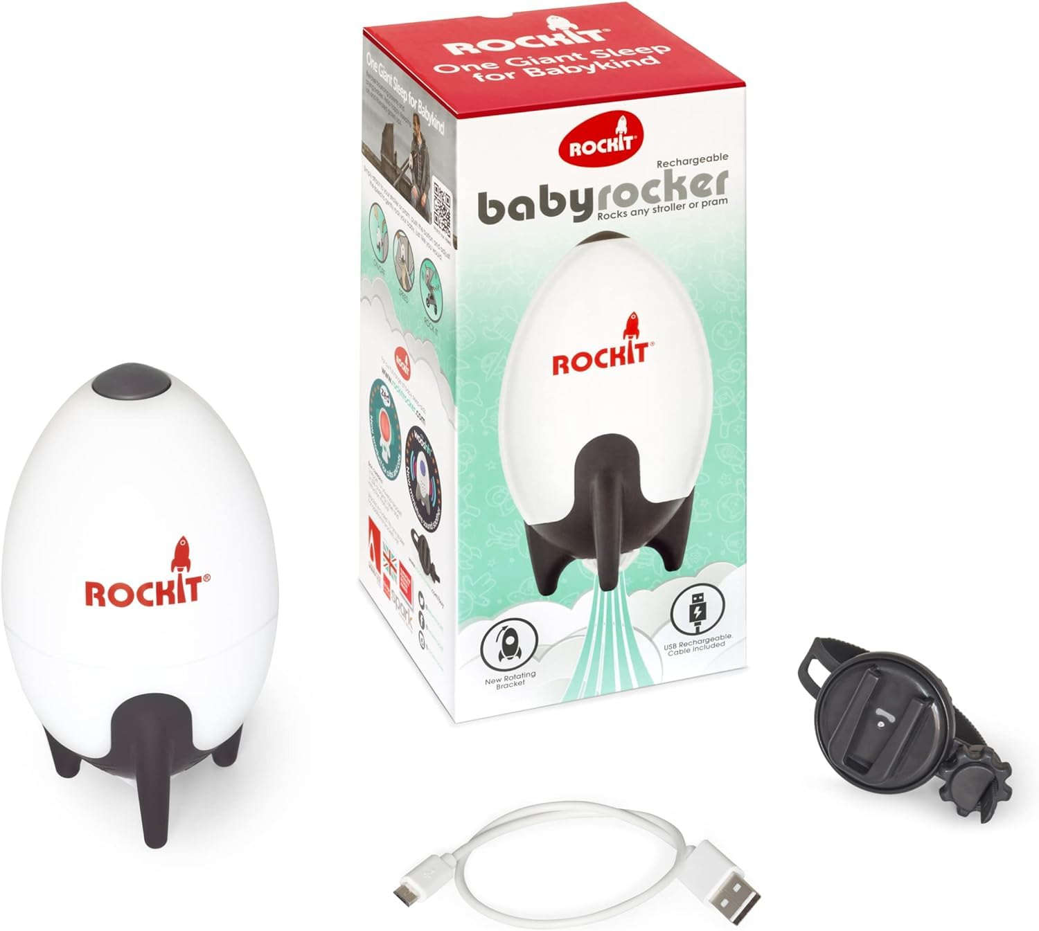 Rockit Baby Rocker USB Rechargeable - Hands-Free Portable Rocker Sleep Aid Soother Gently Rocks Stroller or Buggy - Adjustable Speed 60-Min Timer - Fits Pushchairs & Prams Creates Automatic Bouncer