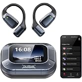 Rulbovs NE25 AI Translation Earbuds Real Time with LCD Touch Screen | Over Ear Earbuds Bluetooth 5.4, 60H Playtime, 165 Languages AI Translator, 7 Modes for Travel Business Learning (Black)