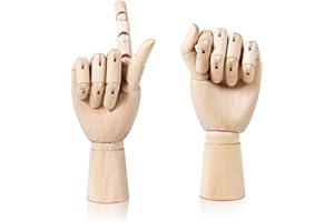 DUALSHINE 2 Pcs 10" Flexible Wood Hand Model Wooden Artist Drawing Manikin Articulated Mannequin Right Left Hand Drawing Figure Artist Manikin Hand Model Art Sketching Painting for Home Office Desk Decoration