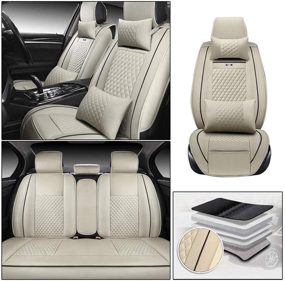 Custom Car Seat Cover for Nissan Dodge VW Toyota Ford Lexus Suzuki Mazda Kia Volvo Honda Hyundai Infiniti 5-Seat Car Seat Cushion Cover Full Set Needlework PU Leather Luxury Set (Black White)