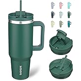 BJPKPK 40 oz Stainless Steel Tumbler With Handle Insulated Tumblers With 2 Straw Travel Coffee Mug With Lid,Army Green