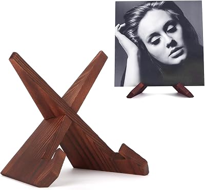 PUERSI Now Playing Vinyl Record Stand Wooden Display Rustic Brown
