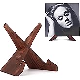 PUERSI Now Playing Vinyl Record Stand, Wooden Display Vinyl Holder Stand | Retro Now Spinning Record Accessories - Rustic Brown