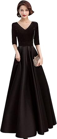 Amazon Co Jp 演奏会用ドレス ロングドレス 母親 結婚式 ドレス 大人 ピアノ 発表会 袖付き パーティードレス ロング ベルベット お呼ばれドレス 結婚式のワンピース Aライン ５分袖 深いvネック ワインレッド パープル30代 40代 Xxxxl ブラック ホビー