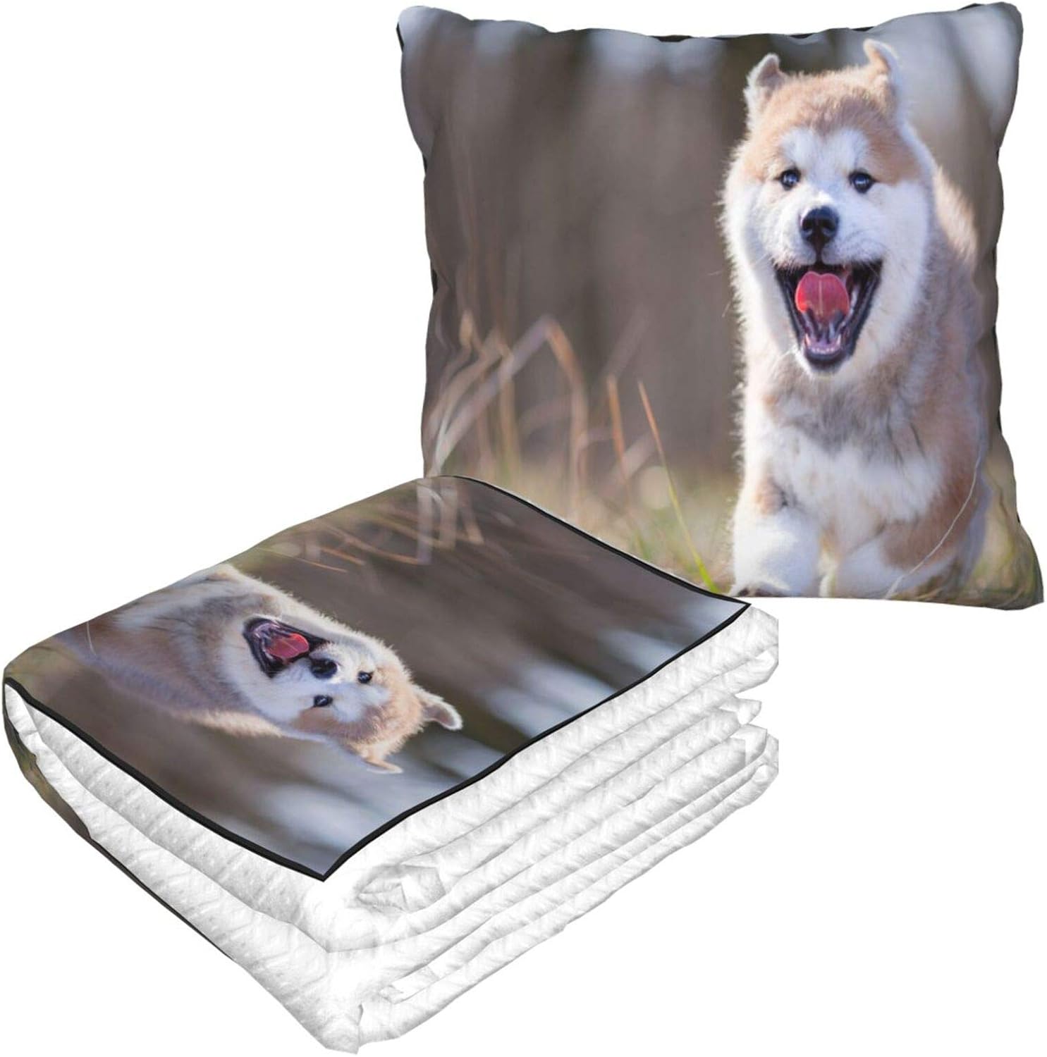 Happy Dog Puppy Travel Blanket and Pillow Warm Soft