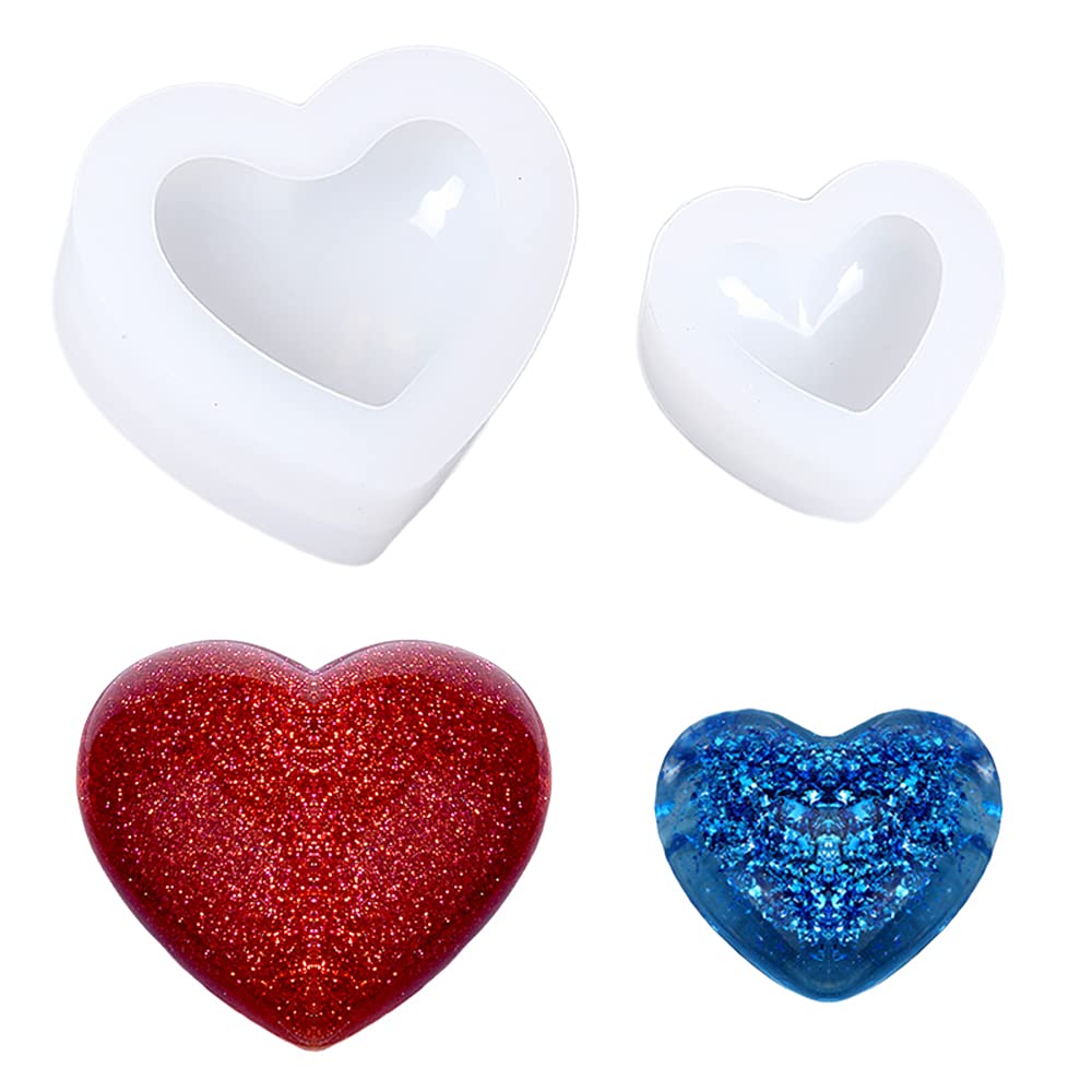 Nifocc 3D Heart Epoxy Resin Molds Love Heart Mirror Crystal Mold Jewelry Casting Mold For Jewelry Making DIY Handmade Crafts - Big And Small 2 Pcs