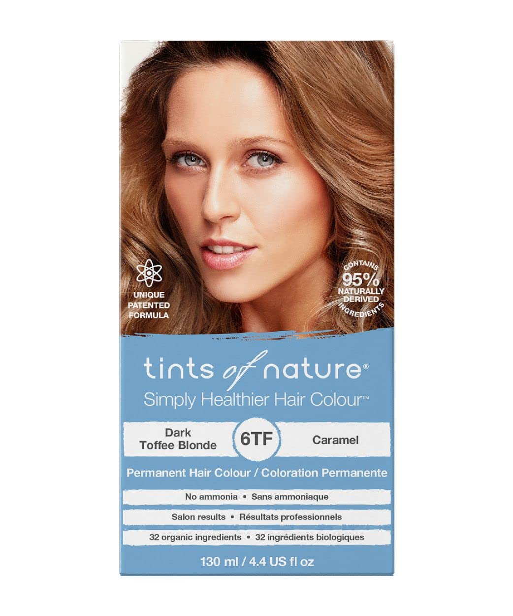 Tints of Nature 6TF Dark Toffee Blonde Permanent Hair Dye, Nourishes Hair and Covers Greys, Ammonia-Free, 130ml
