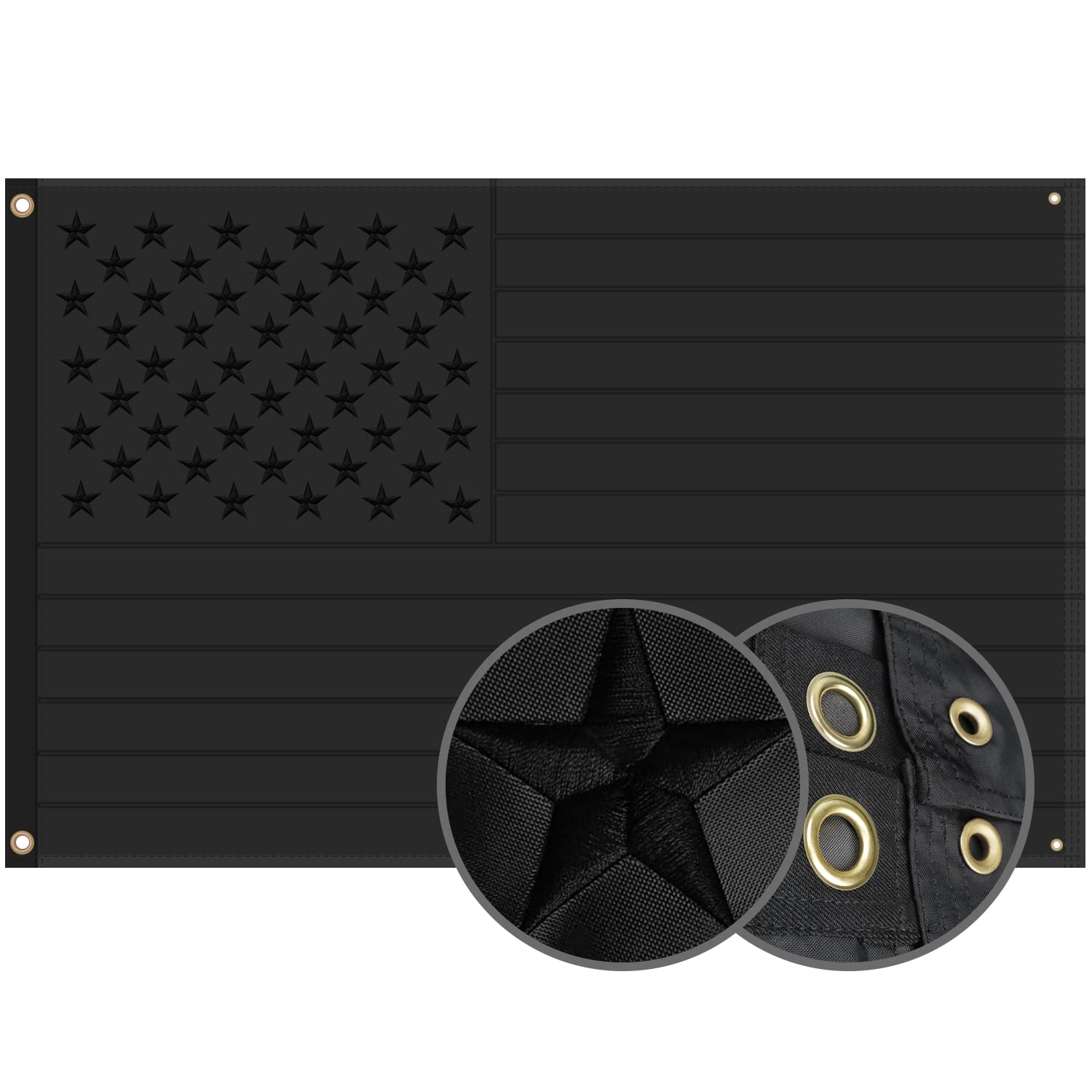 All Black American Flag 3x5 Ft US Flag, JAMONT Multi-purpose US Flag, Embroidered Stars, Sewn Stripes, 4 brass grommets, Heavy Duty USA Flags for Household or Outdoor Blackout Tactical US Black Flag