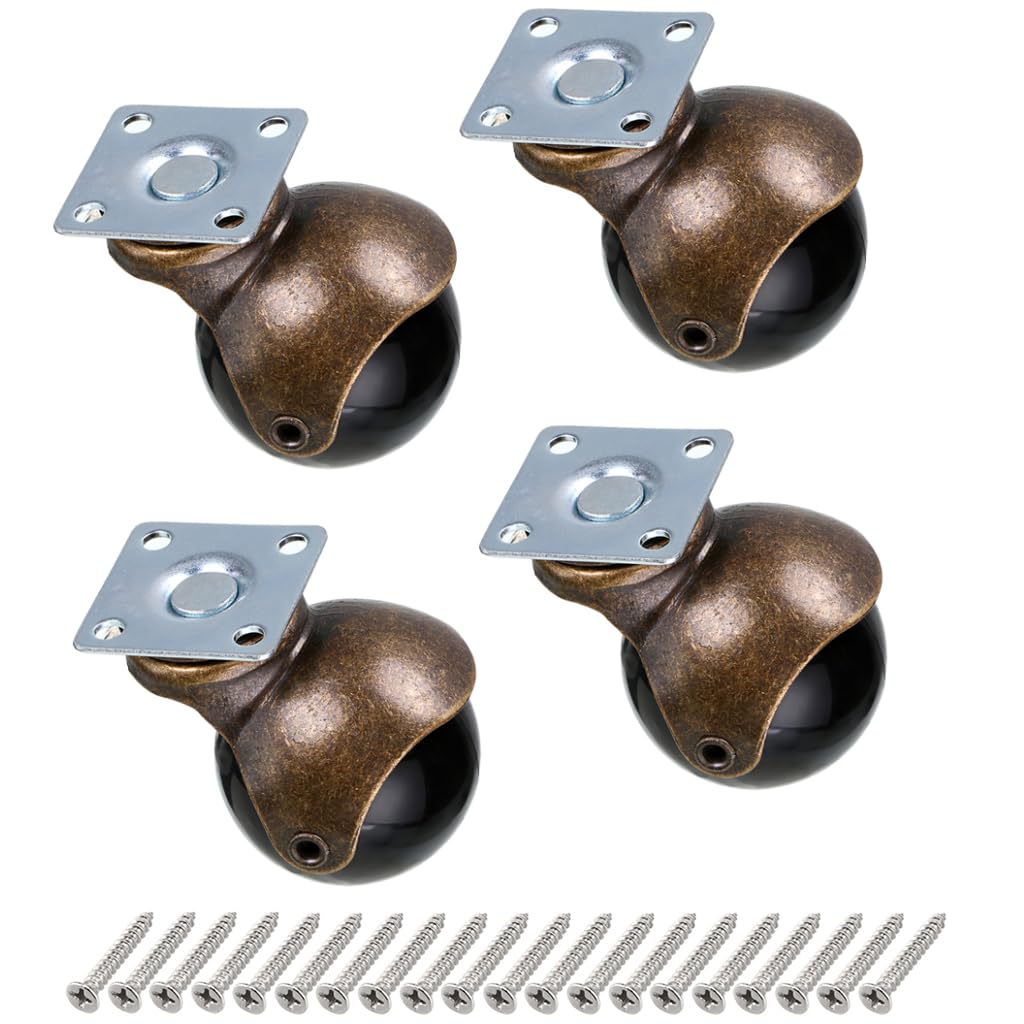 Skelang 4 Pcs Plate Castor Wheels, 40 mm Furniture Castors, Antique Ball Caster for Furniture, Cabinet, Storage Chest, Coffee Table, Load Capacity 22.7 kg Per Caster