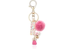 OKAICEN Resin Alphabet Initial Letter Keychain Keyring for Women Purse Handbags With Fur Ball Pom