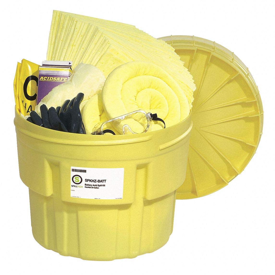 SpillTech Hazmat Overpack Salvage Drum Battery Acid Spill Kit, 20 Gallon, 60 Pieces (SPKHZ-Batt): Industrial Spill Response Kits: Industrial & Scientific