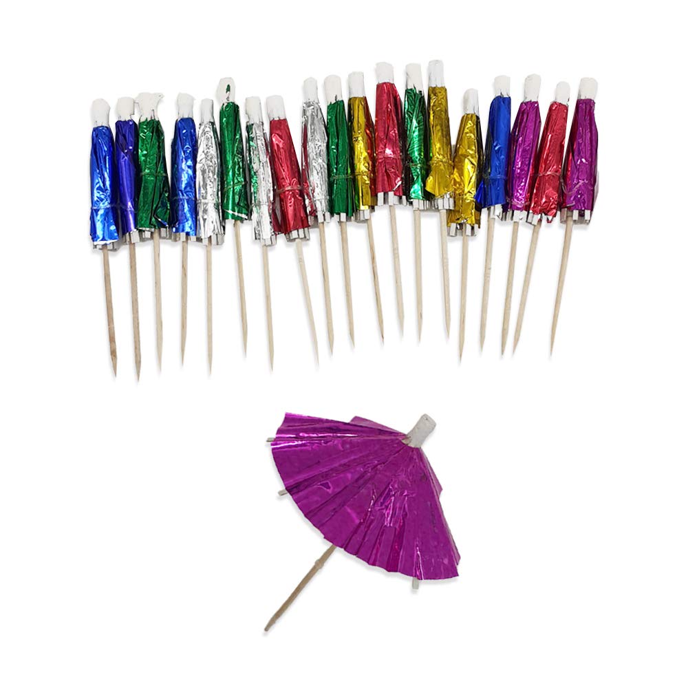 Umbrella Sticks – Pack of 20 – Assorted Bright Colours – Attractive Parasol Foil – Ideal for Cocktail Parties – Perfect Compliment to A Cool Beverage