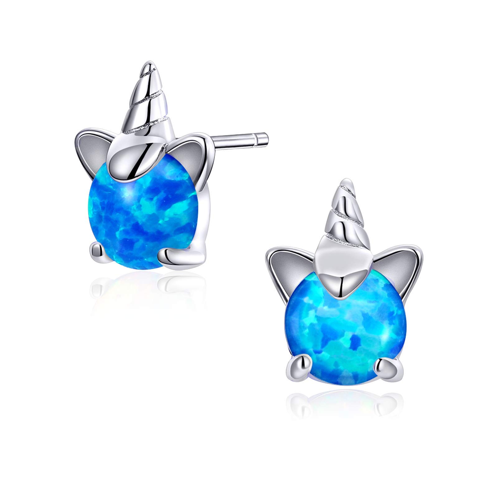 Opal Stud Earrings for Women Girls Kids Teens 925 Sterling Silver Small Cute Stud Earrings Owl Turtle Cat Unicorn Animal Hypoallergenic Earrings for Sensitive Ears Valentine's Day Birthday Gifts — image 1