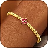 TOSGMY Birthstone Gold Bracelets for Women Non Tarnish Elastic 14K Gold Plated Bead Bracelets Trendy CZ Clover Bracelet Stackable Friendship Bracelets Dainty Jewelry Gifts for Mom Best Friend