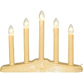 Oviejo 5 Light Window Candle Electric, Christmas Electric Candoliers with Ivory Plastic, Plug in Electric Window Candle Lamp with 6 Clear C7 Bulb (1 Spare Bulb), 5 Watt, Flameless Window Candles
