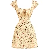 SOLY HUX Women's Vintage Floral Dress Summer Cap Sleeve Mini Dresses Going Out Beach Short Dress