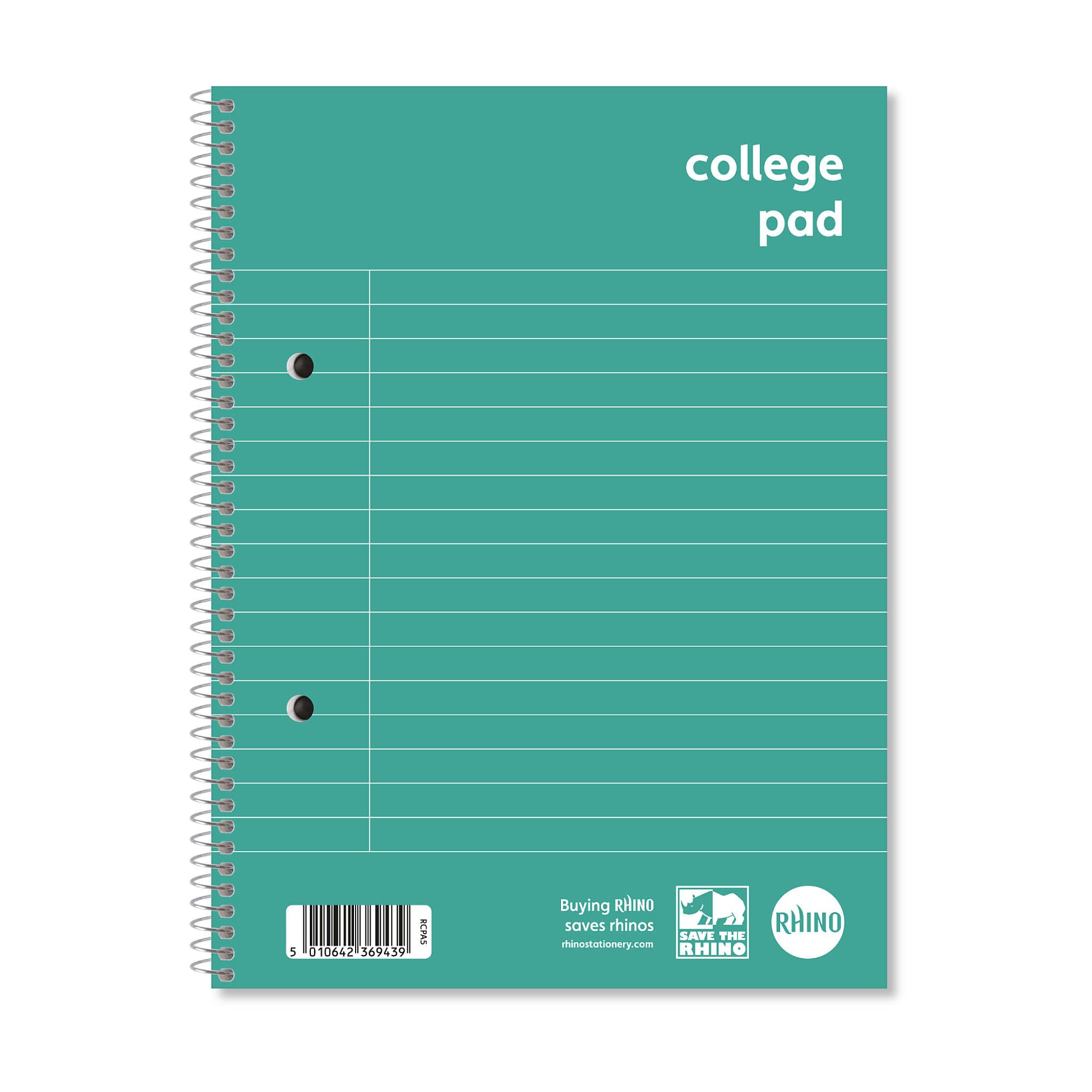 Rhino A5+ College Pad Notebook, 140-Page / 8mm Lined with Margin Writing Book, 1-Pack, Spiral Wirebound Pad, Education & Office Stationery Supplies