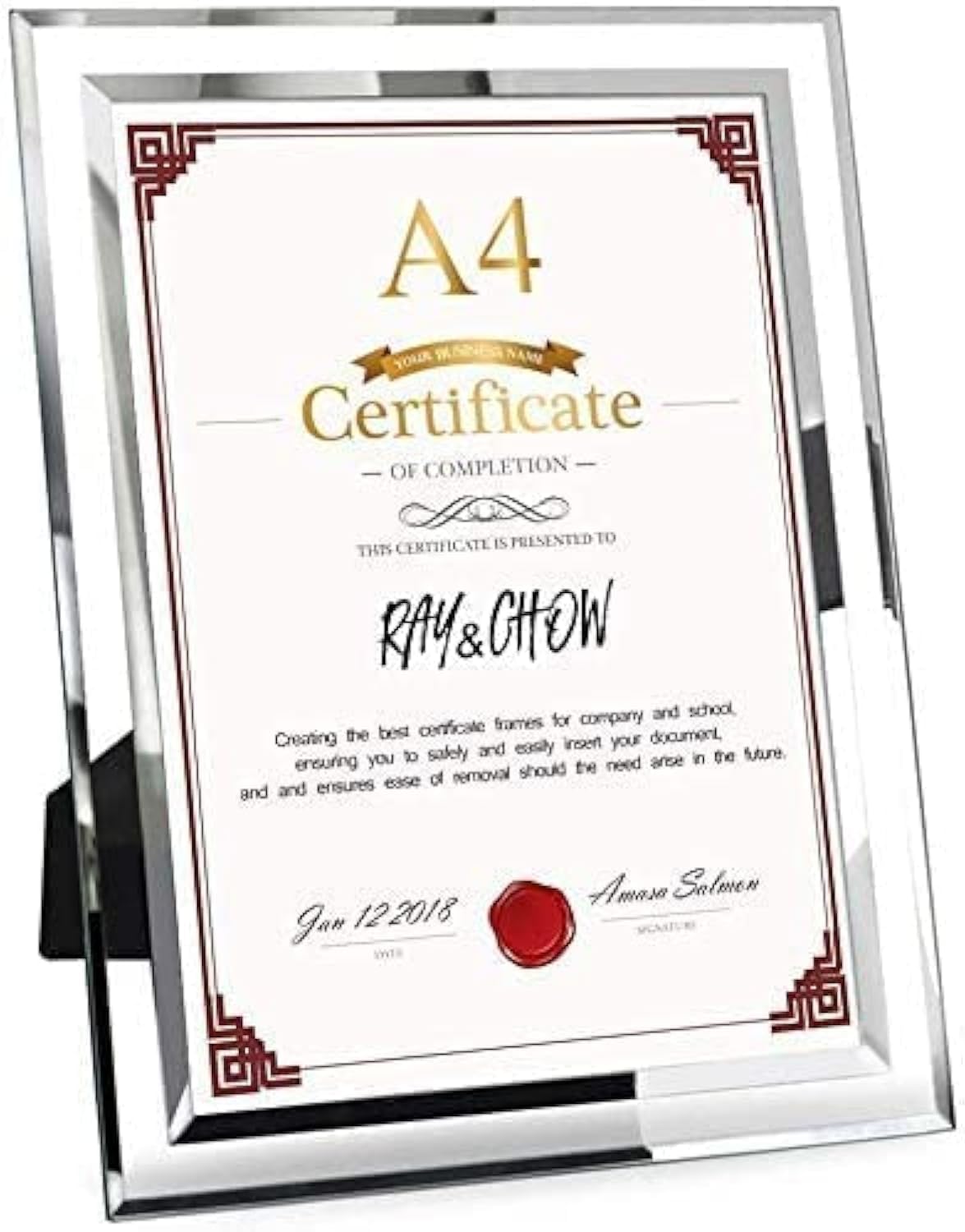 Ray & Chow A4 Glass Certificate Photo Picture Frame For Wedding Photos,Family Photos,Certificates and Home Decoration - Portrait or Landscape Display