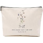 Aesthetic Flower Makeup Bag for Women, Bible Verse Portable Travel Organizer Toiletry Cosmetic Bag with Zipper, Religion Makeup Bags Skincare Pouch Travel Accessories, Christian Gifts