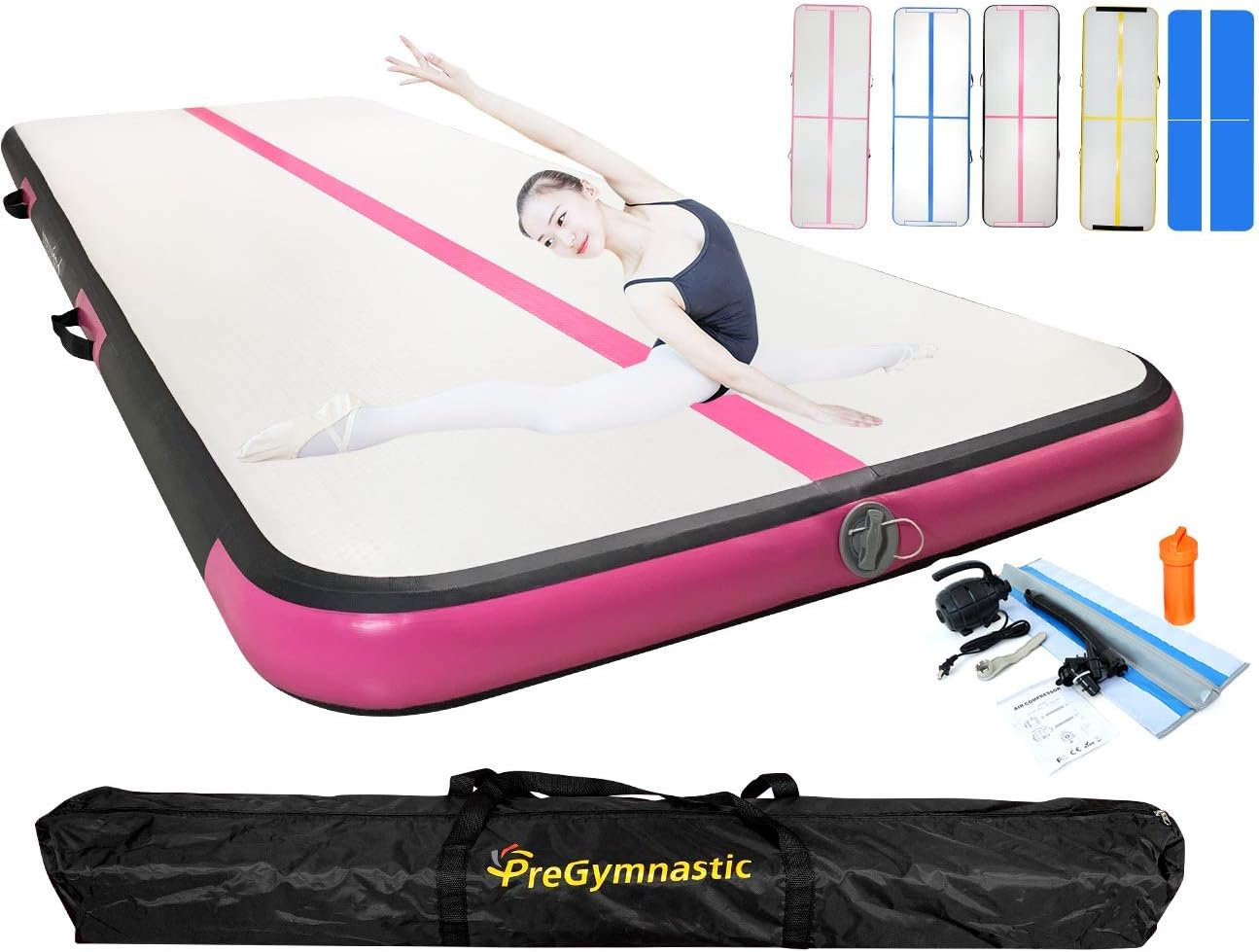 PreGymnastic 10ft, 13ft, 16ft, 20ft, 26ft, 33ft, 39ft Airtrack Tumbling Mat 4in, 8in, 12in Thickness P3, Inflatable Gymnastics Mat with Electric Air Pump : Sports & Outdoors