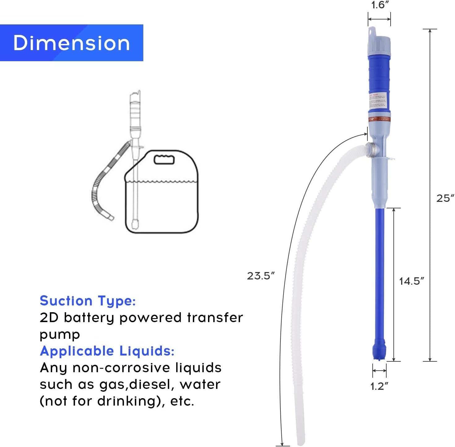 Noeler Battery Powered Fuel and Liquid Transfer Pump Multi-Purpose Hand Fuel Pump Siphon Pump Transfer Pump for Fuel Gas Oil Gasoline Water: Automotive