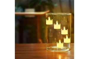Keepsmile Hurricane Candle Holders with 5 LED Flameless Candles for Wedding Decorations,Acrylic Glass Material,Tea Lights Fake Electric Candle for Dining Room Party Home Centerpiece Table Decorations