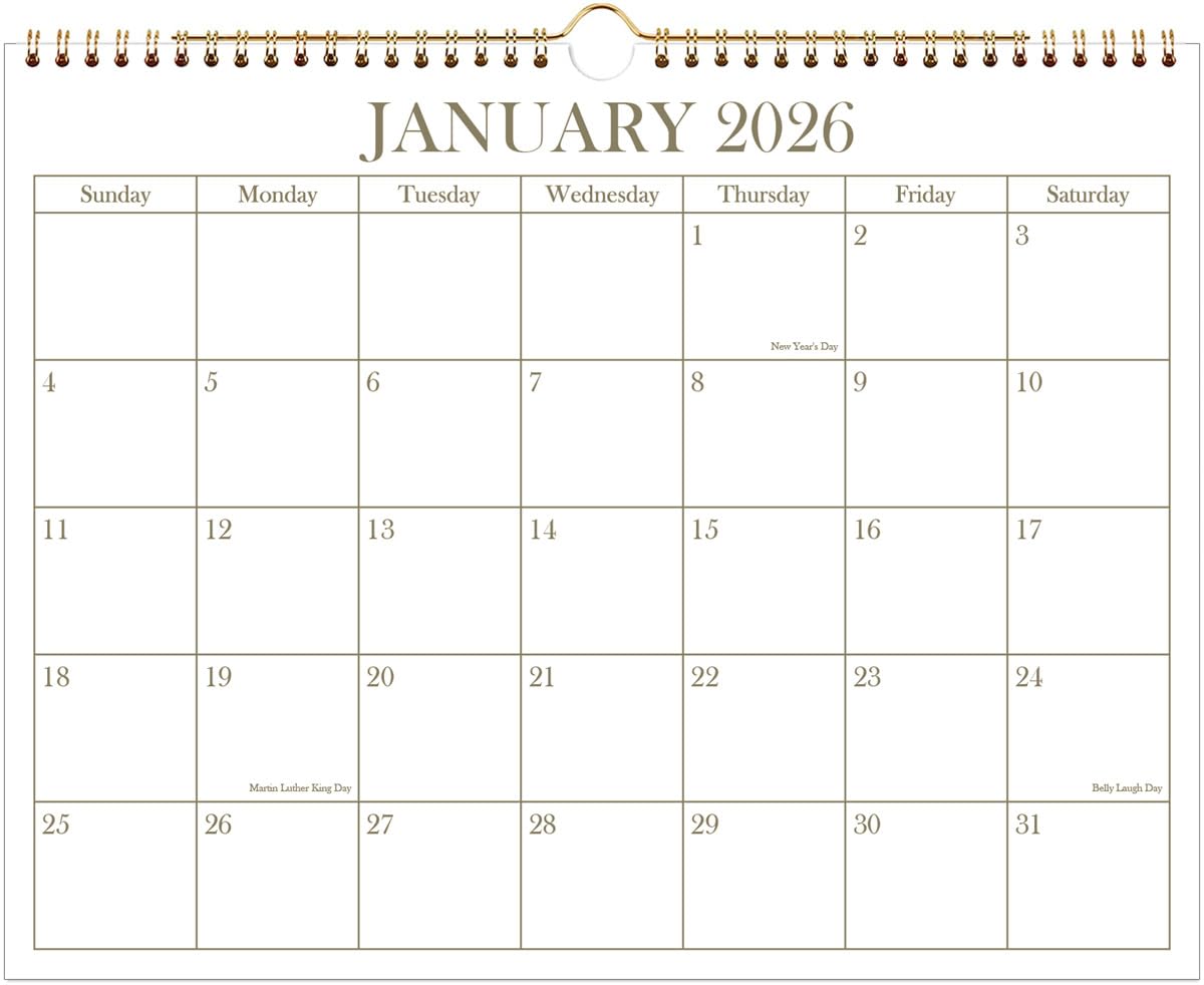 Photo 1 of 2026 Calendar - 2026-2027 Wall Calendar from January 2026 - June 2027, 18 Months Calendar with Premium Paper, Twin-Wire Binding & Hanging Hook, 8.5" x 11", Golden