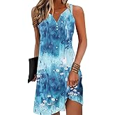 V-Neck Floral Printed Summer A-Line Elegant Dresses Womens Vintage Sleeveless Beach Sundress Ladies Casual Loose Boho Dress