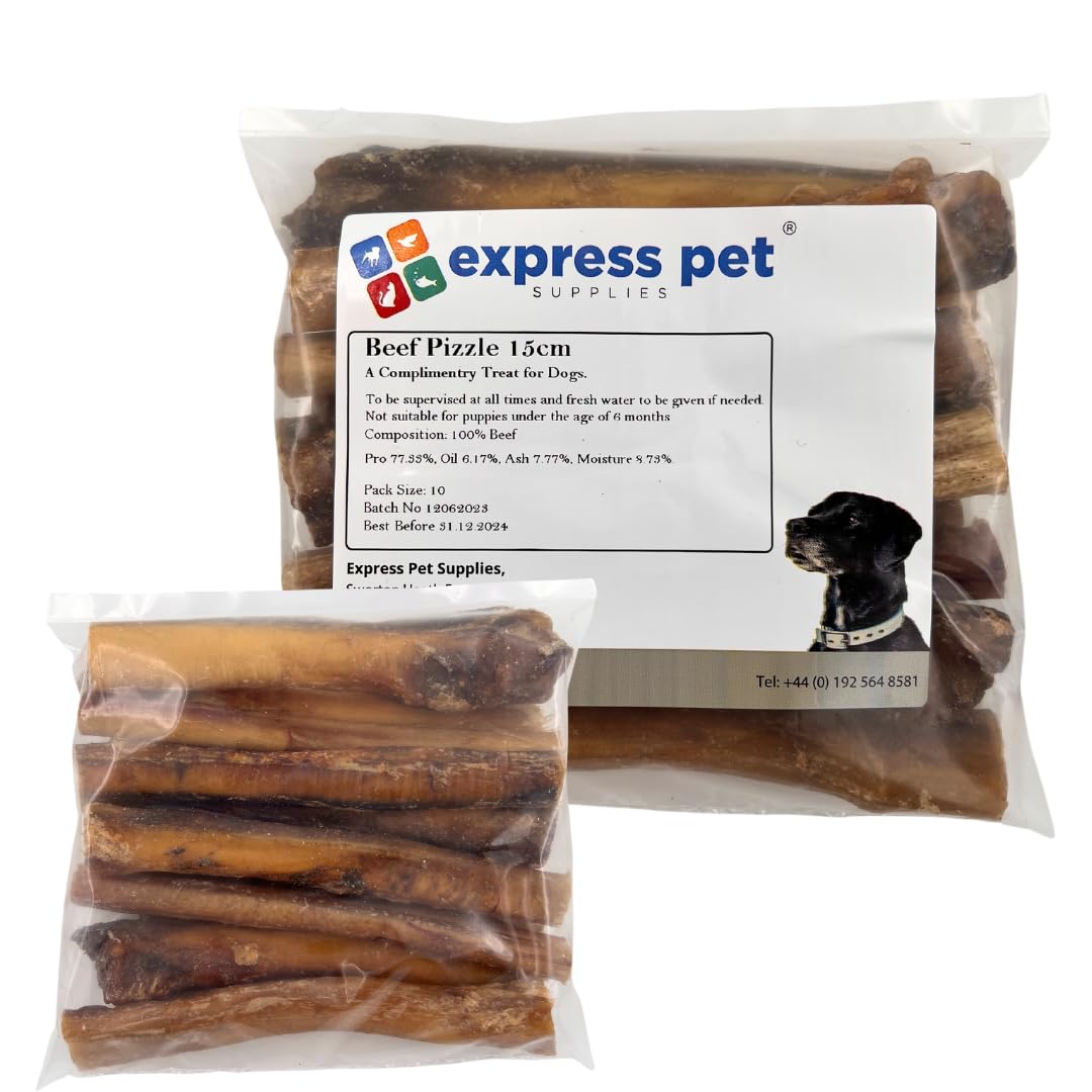 Express Pet Supplies 10 x 15cm (6-7") Inch Premium Thick Bulls Pizzles Bully Dental Sticks Dog Treat Chews