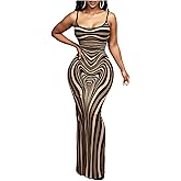 SOLY HUX Women's Striped Maxi Dress Spaghetti Strap Bodycon Going Out Long Dresses
