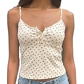 Women Y2k Floral Print Camisole Fairy Cute Lace Trim Spaghetti Strap Crop Top Vintage Summer Vest Tank Top Streetwear
