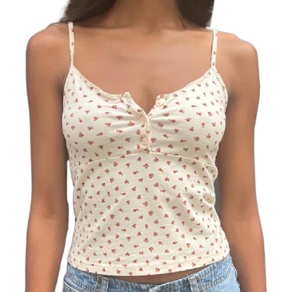 Floerns Women's Cherry Print Scoop Neck Lace Strap Camisole