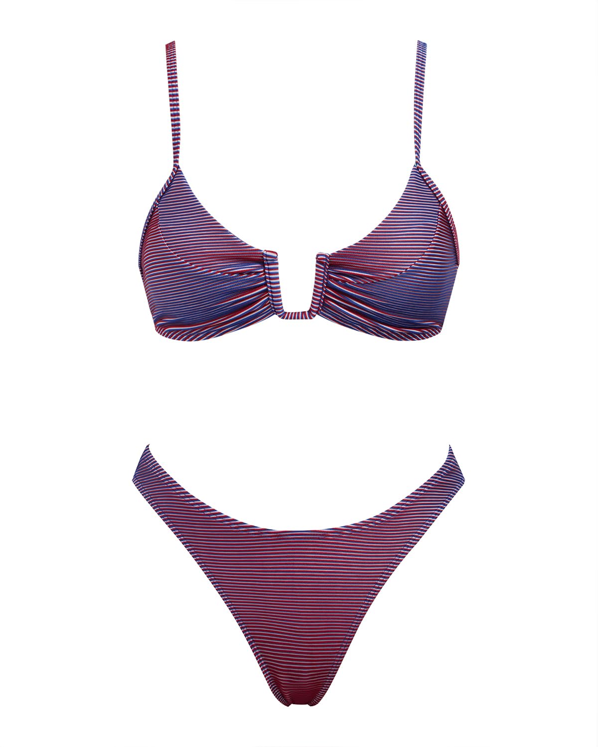 Photo 1 of VOLAFA Women's Triangle Bikini Set Textured U Wire Push Up Solid Cheeky Two Piece Swimsuit Bathing Suit (Small, Red Blue)