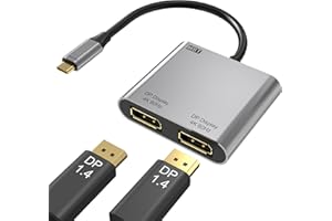 USB C to Dual DisplayPort Adapter, 4K@60Hz Display Port Splitter for Dual Monitors, Type C to DP Monitor Converter Compatible